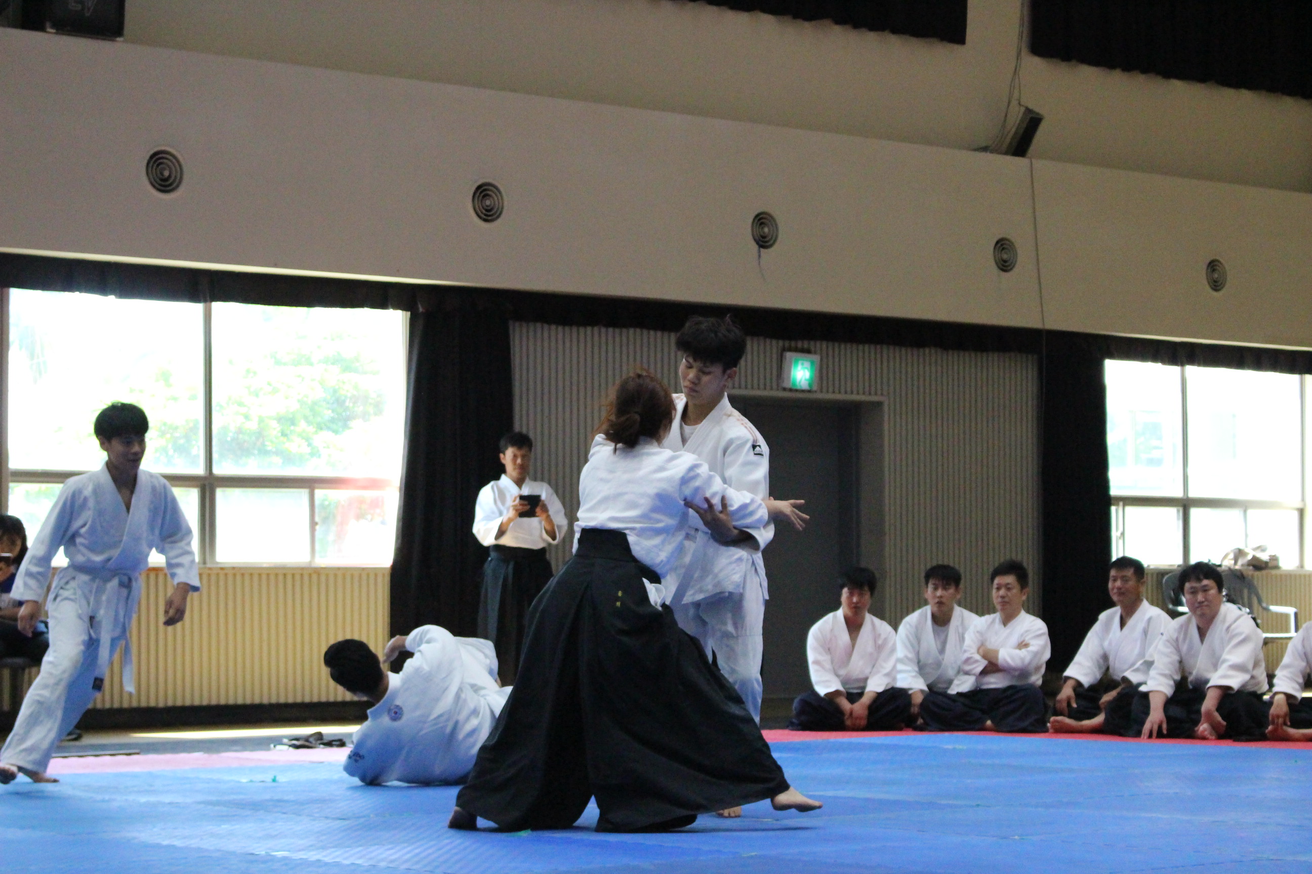 Students calmly practicing techniques